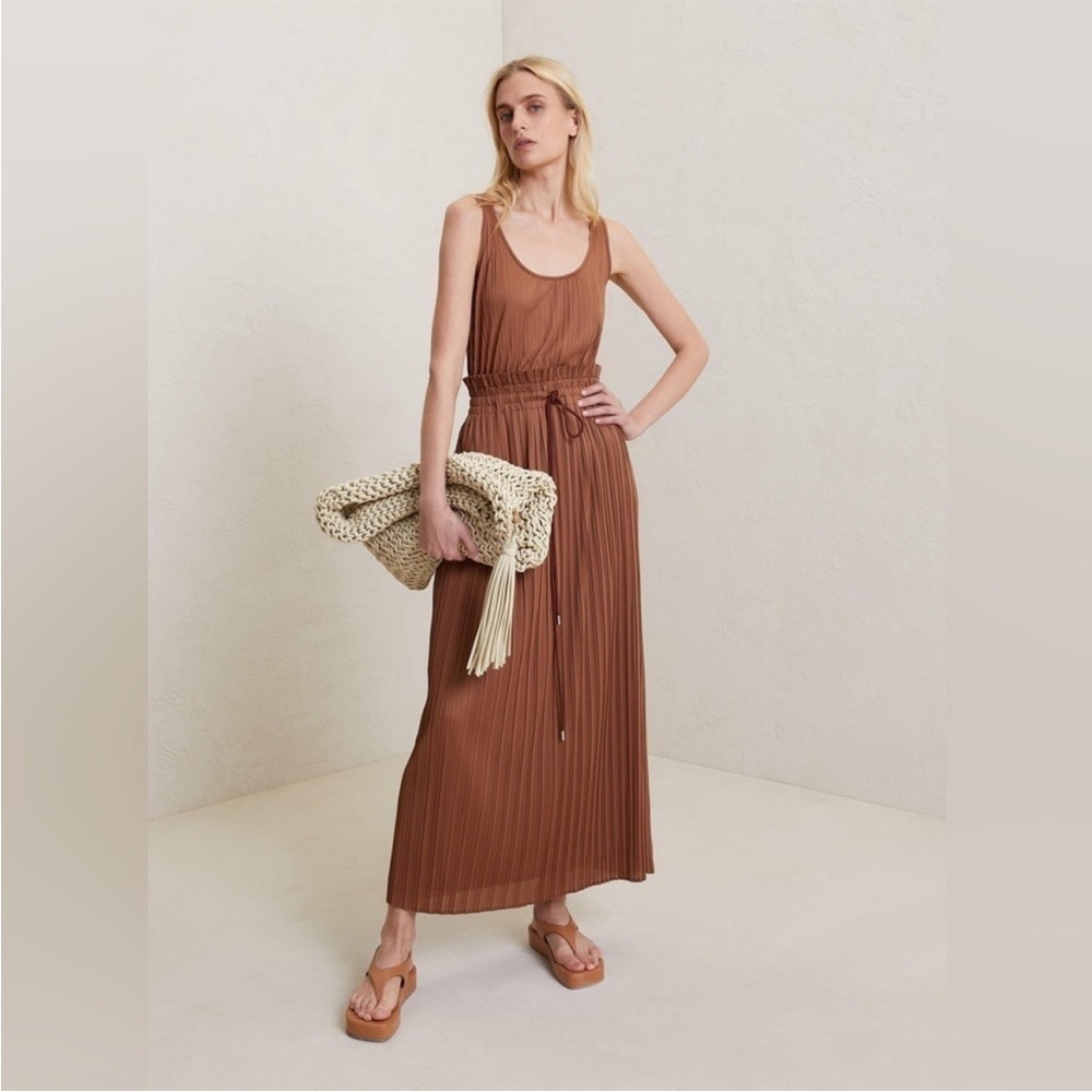 A.L.C. Val Paperbag Waist Pleated Maxi Dress Quiet Luxury Minimalist XS